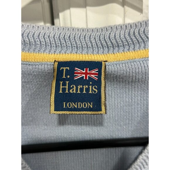 T. Harris London Mens Light Blue Sleeveless V-Neck Sweater Vest With Multicolor - Picture 5 of 10